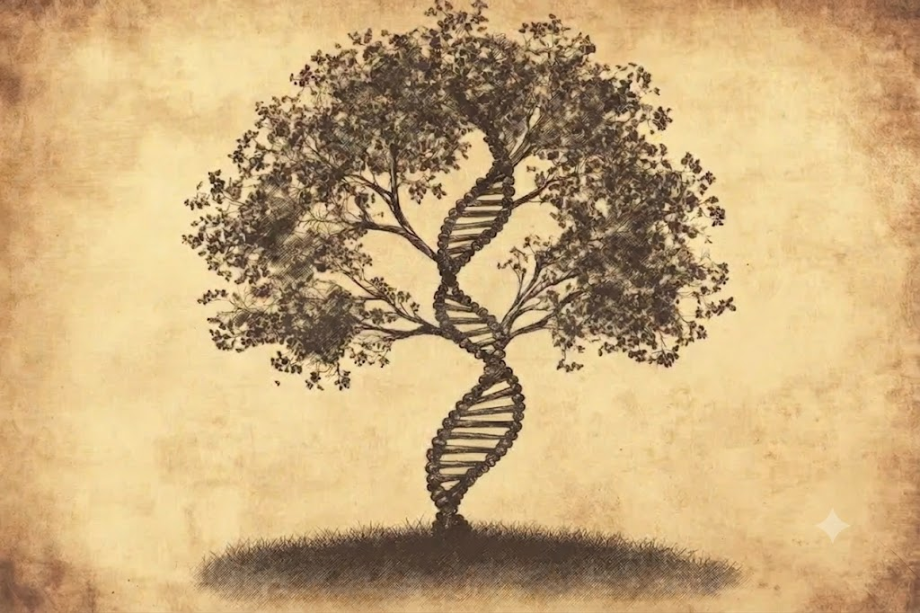 Tree of Life — DNA helix entwined with branches